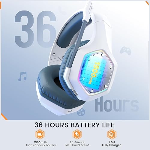 Miniatura 5 de EKSA E1000WT Wireless Gaming Headset,2.4GHz USB Gaming Headphones with Microphone for PC, PS5, PS4, Nintendo Switch, 7.1 Surround Sound Headset, RGB