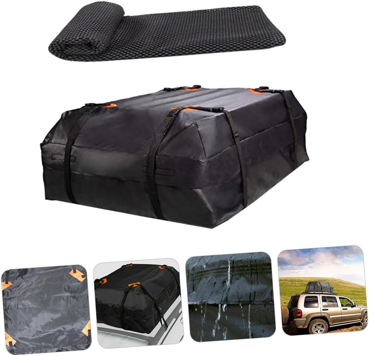 Car Roof Bag Oxford Cloth Foldable Rooftop Cargo Carrier with High Capacity Travel Storage for SUV and Cars Dustproof Sunproof Anti-Slip Mat Included