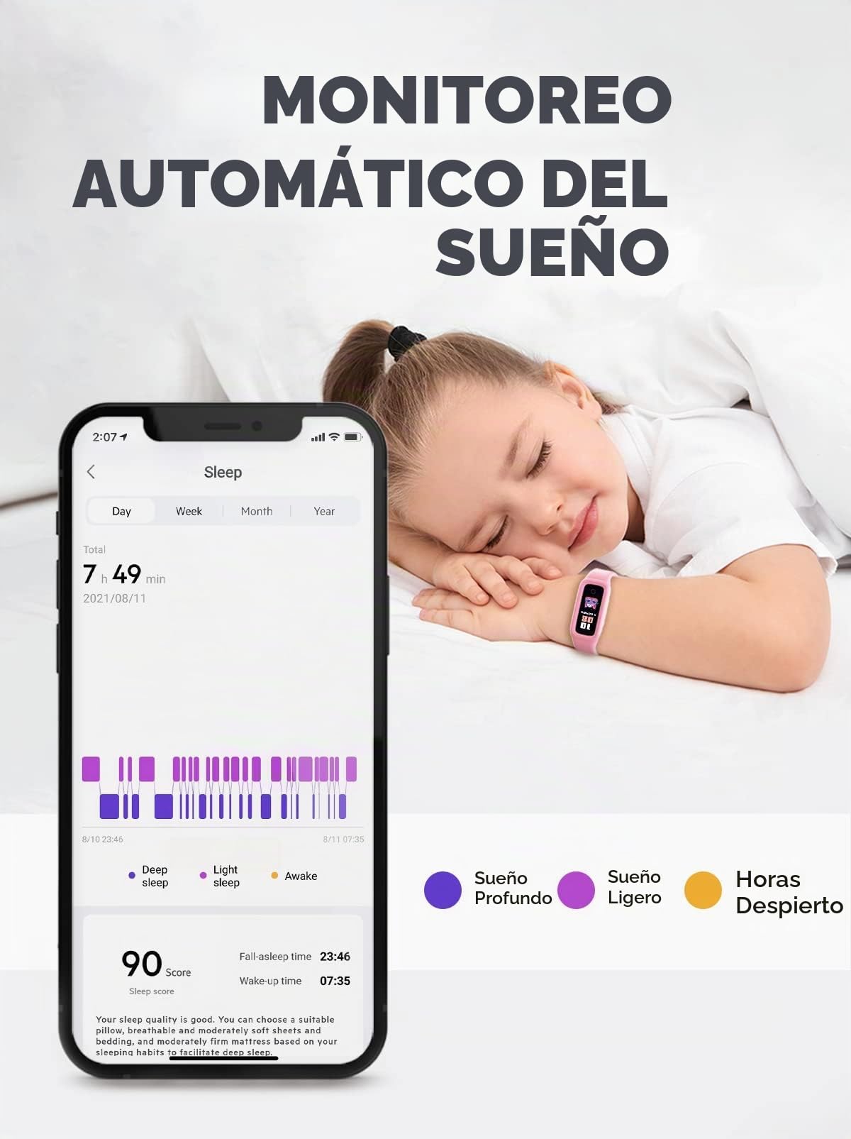 BIGGERFIVE Vigor 2 Pulsera Actividad Reloj Inteligente para Niños Niñas 5-12 Años, Impermeable IP68 Reloj Deportivo Digital con Podometro Cuenta Pasos Pulsómetros Monitor de Sueño Contador de Caloría