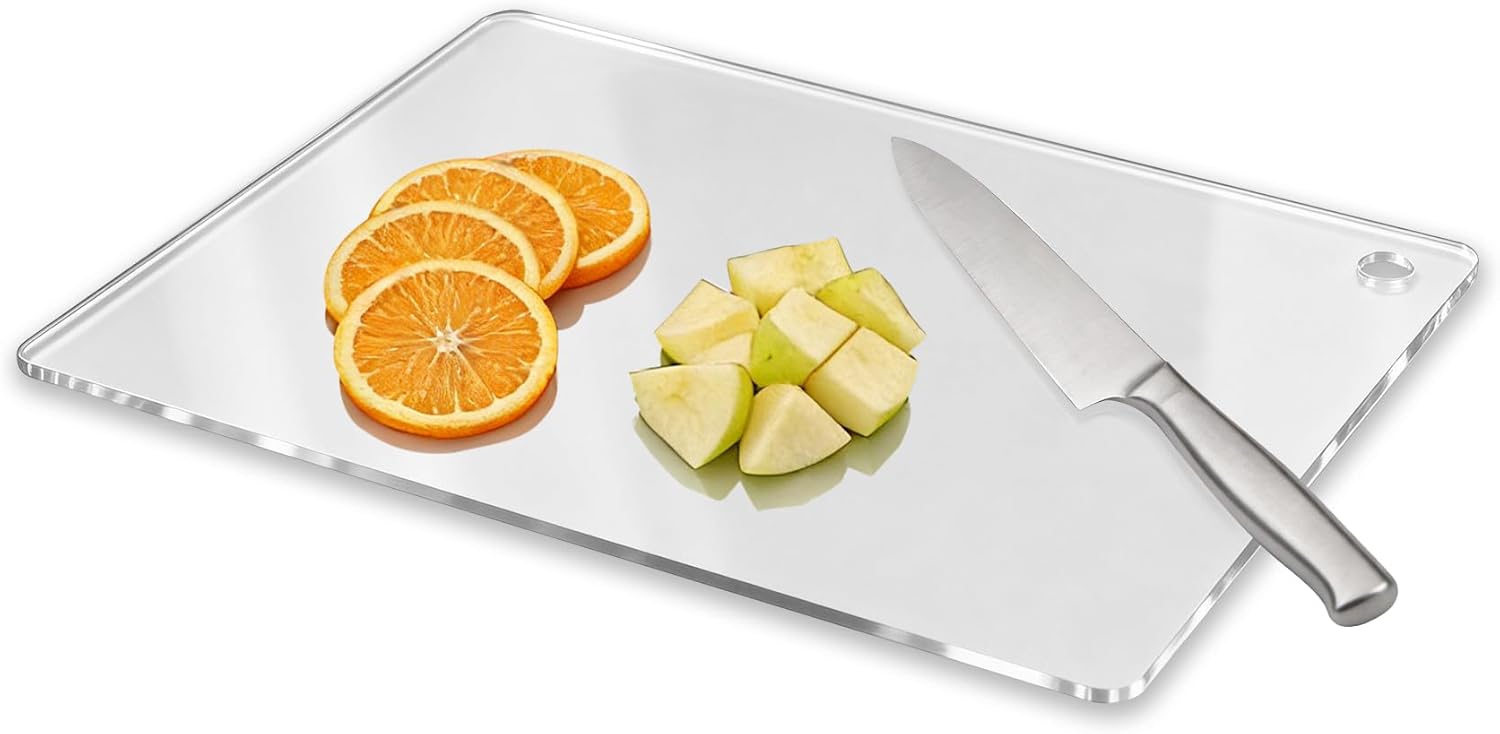 Acrylic Cutting Board for Kitchen, Clear Cutting Board for Countertop Protector with Hanging Hole, Ideal for Meat, Vegetables & Fruit, 14 × 10 × 0.12 inch
