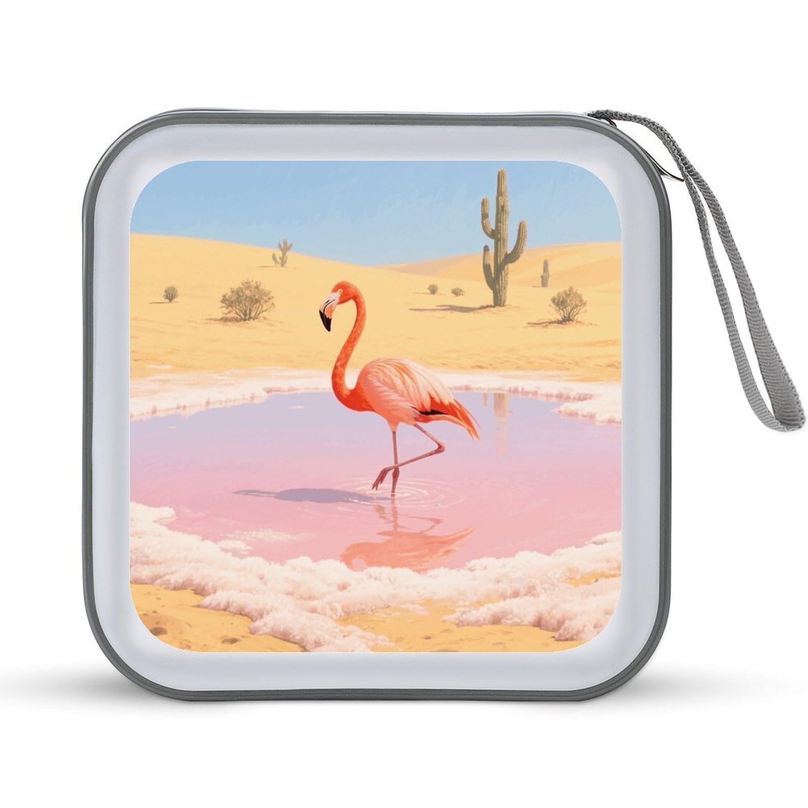 VstaDank Orange Flamingo in Salt Lake CD Case Portable Zipper CD Case 40 Capacity Hard Plastic DVD Cases Holder Large Storage Disc Wallet Bag for Car Home Travel DVD Collection Bag