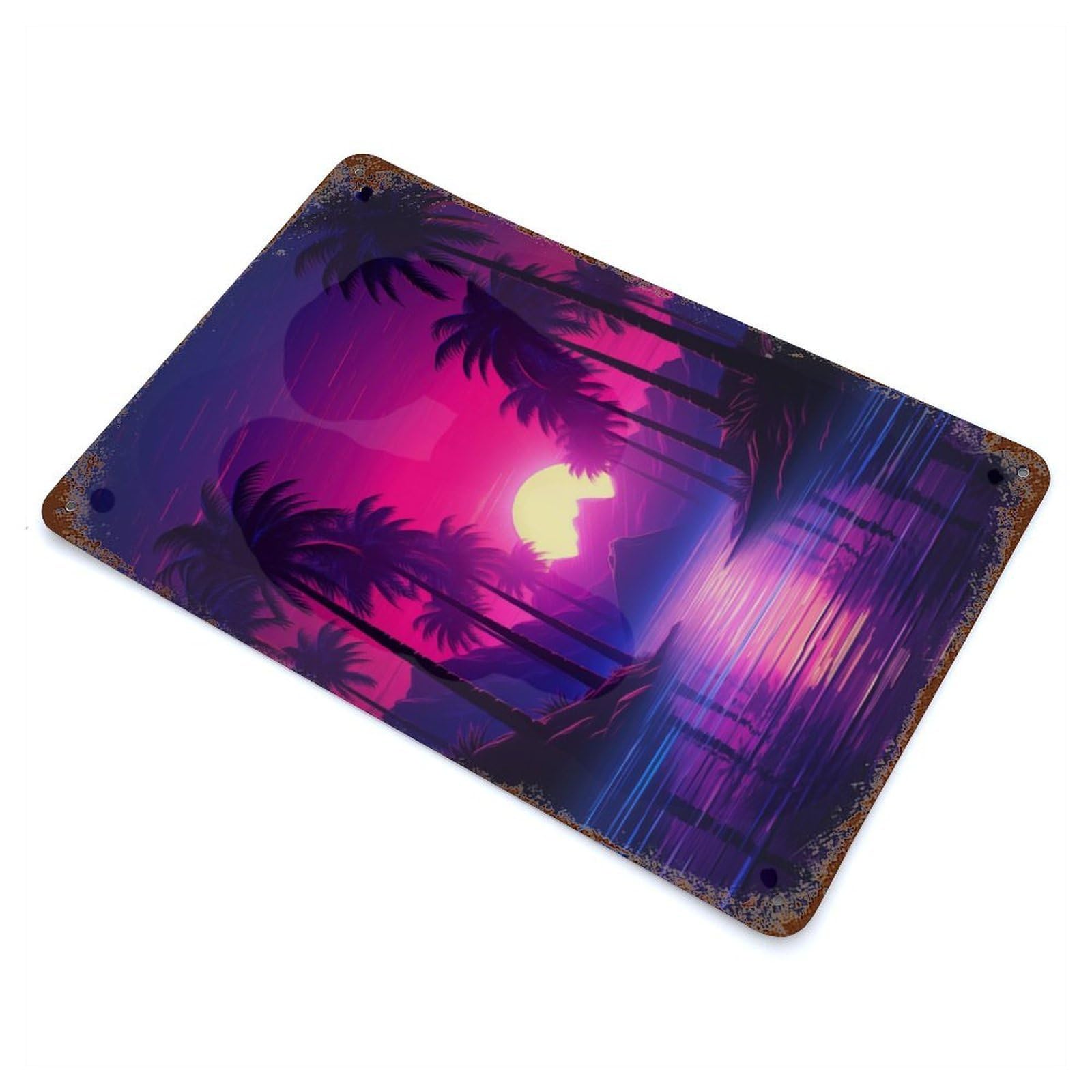 Distressed Metal Wall Sign with Tropical Neon Dreams Design 11.8"x7.9", for Living Room, Hallway And Home Decor, Vintage Wall Decor