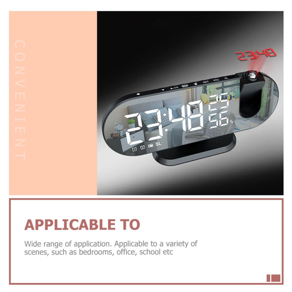 Gadpiparty Reloj Despertador Digital Multifunción Proyección y Apagado Automático Pantalla LED para Oficina y Sala de Estar en Material Abs Negro