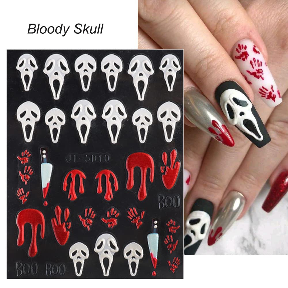 Amazon.com : Halloween Nail Art Stickers Decal 5D Embossed Sugar Skull Bone  Blood Halloween Design Nail Decorations for Acrylic Nail Art 3 Sheets  Engarved Self-Adhesives Nail Supplies Stickers for Women Girls DIY :