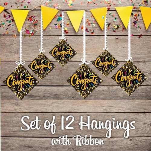 Image of Balloonistics inchCongrats inch Theme Hanging Decorations (Pack of 12) - Double-Sided Cardstock Congratulations Bunting for Graduation, Promotions & Success Parties - Elegant Achievement Ceiling Decor with Ribbons (Hangings - Pack of 12)