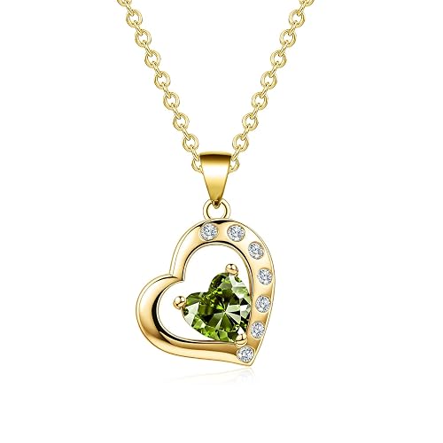 Gold Plated Heart Birthstone Necklace for Women, Cubic Zirconia Love