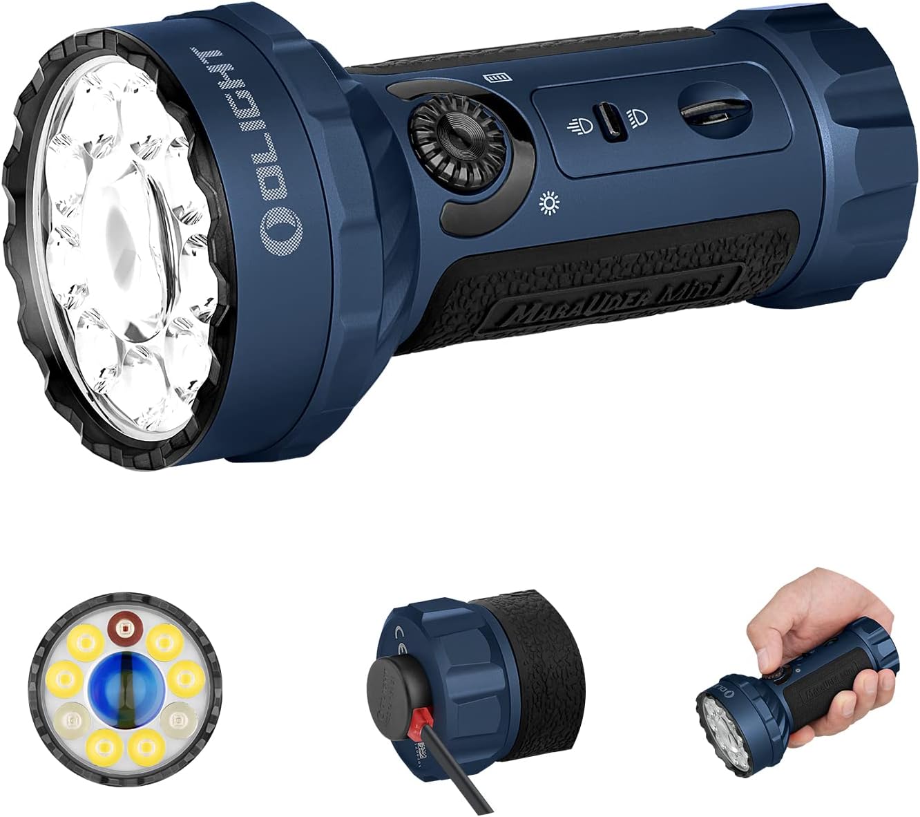 Marauder Mini 7,000 Lumens Bright Flashlight with 600 Meters Beam Distance, Powerful RGB Lights, Magnetic Rechargeable for Outdoors Work, Hunting, and Searching(Midnight Blue)