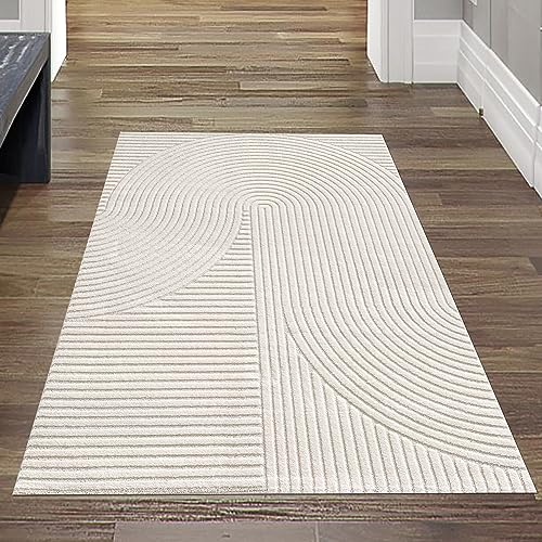 Teppich-Traum Teppich Flur Diele Designerteppich 3D Bogen Muster Creme Kurzflor Läufer kurz modern...