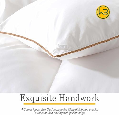 Miniatura 6 de WhatsBedding Edredón de plumas de ganso de lujo tamaño Queen, relleno de edredón para todas las estaciones, 100% algodón ultra suave, edredón de la