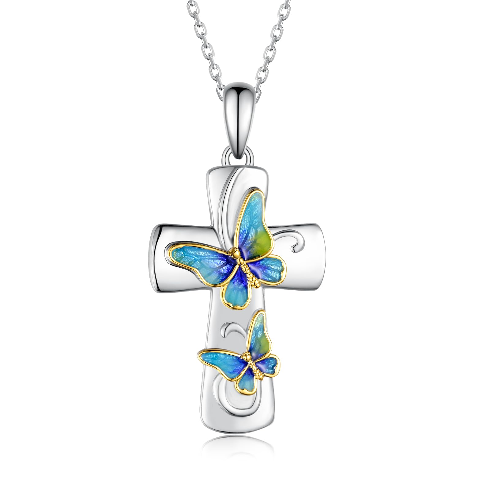 SVODEA 925 Sterling Silver Cross Butterfly Pendant Necklace for Women Anniversary Birthday Gifts for Women Mom