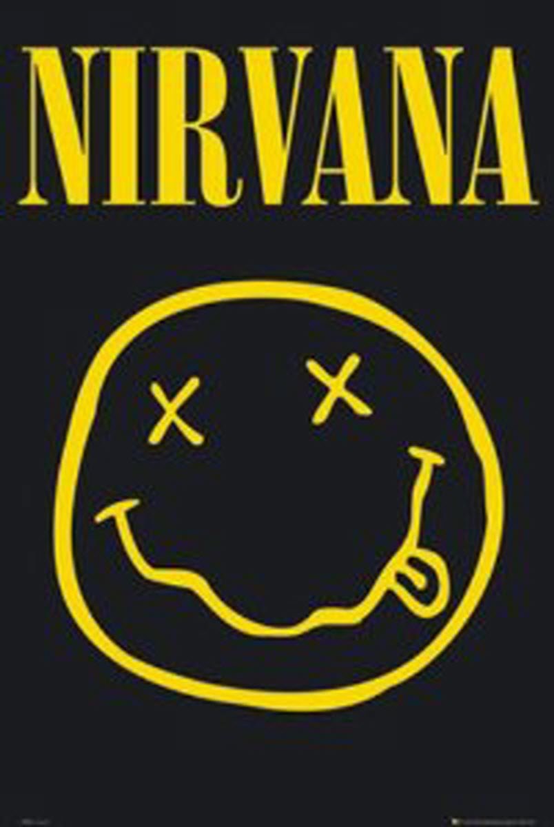 MyPartyShirt Nirvana Smile Poster 36 x 24 Rock Music Logo Band Rock 90s Grunge Gift Wall Art