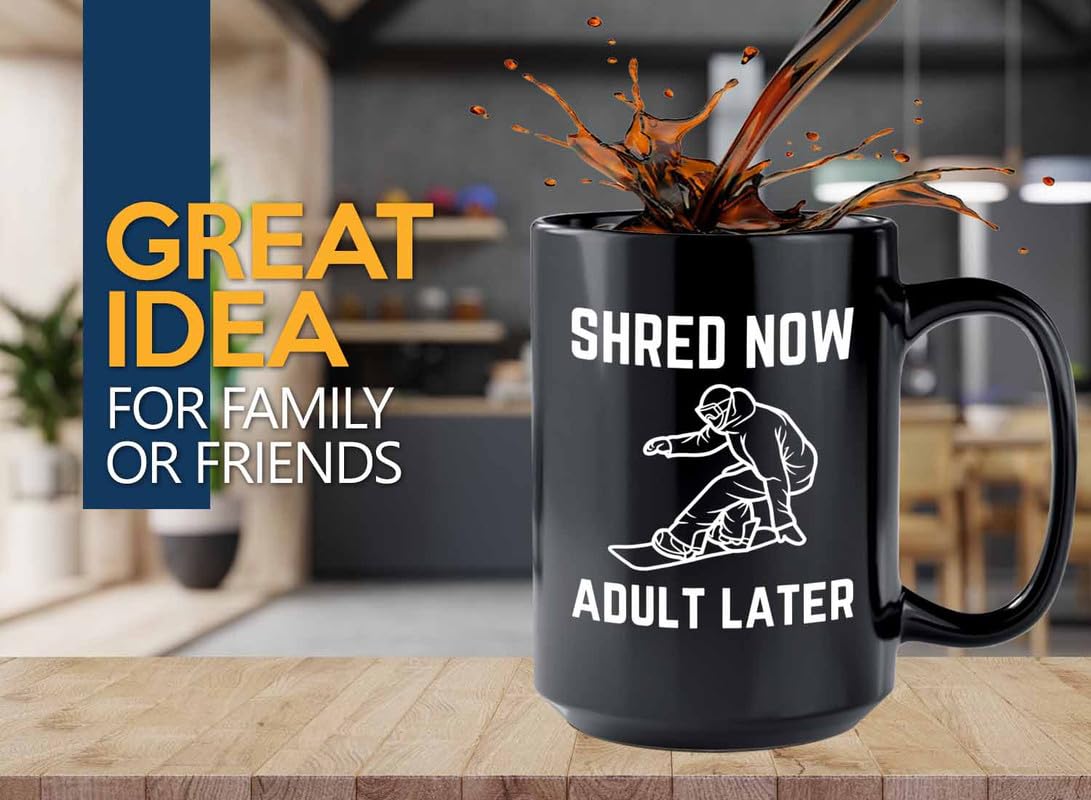 Luxe Gifting Snowboarder Coffee Mug 15oz Black - Shred now - Snowboarder Cup Snowboarding Gift For Snowboard Lovers Snowboarder Son Snowboarder Daughter