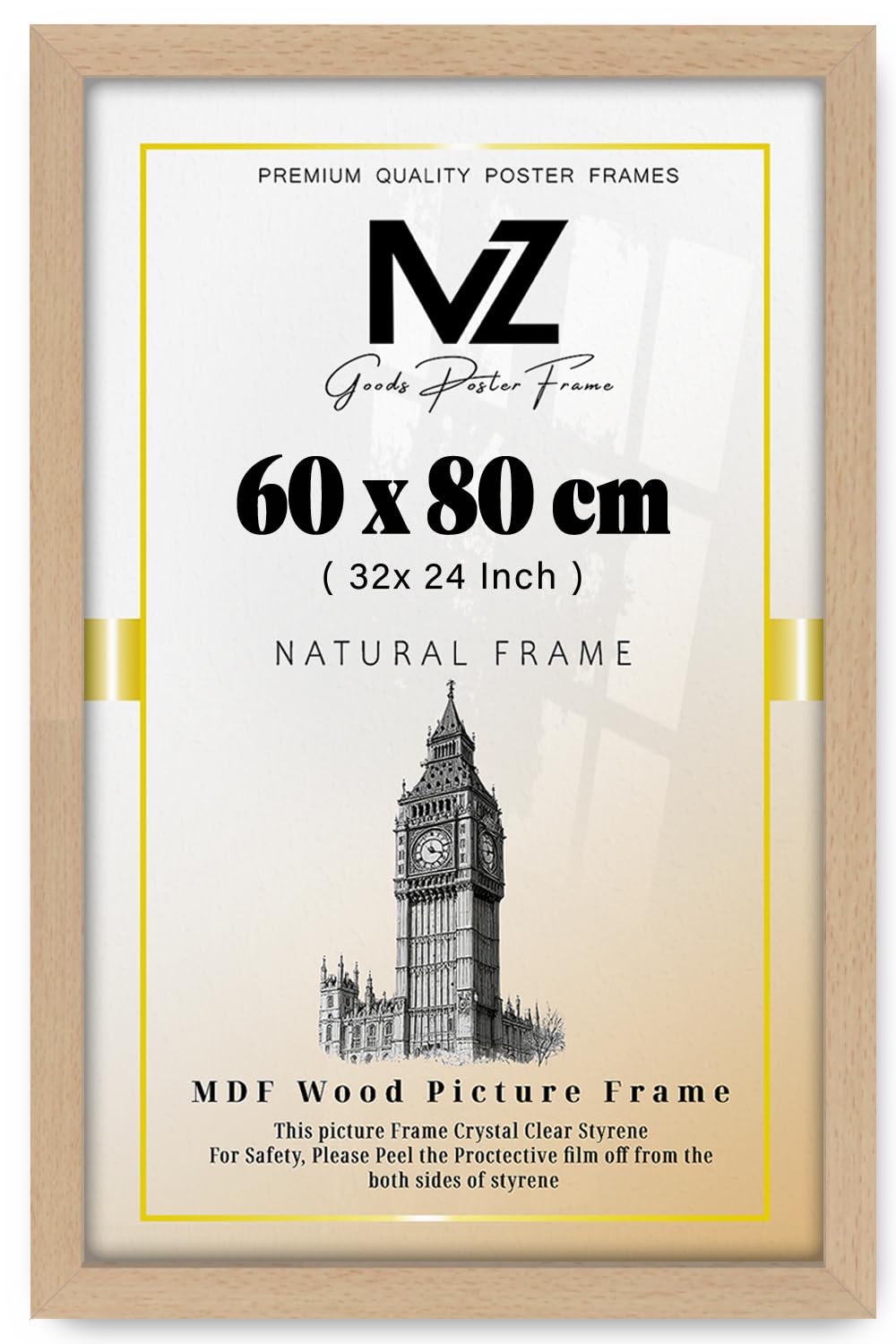 Mz Goods Beech | Mdf Picture Frame (60 X 80 Cm) 24 X 32 Inch For Pop Art, Certificates & Prints, Mdf Wood, Portrait & Landscape Hanging Hooks [ ]