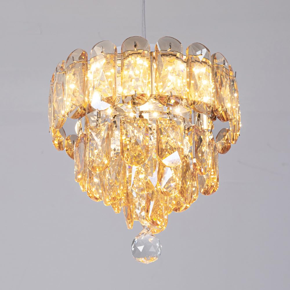 ITOSUI Vintage Industrial Small Crystal Chandelier Flush Mount Ceiling Light for Kitchen, Living Room, and Bathroom - Adjustable Height, Tricolor Dimming LED Fixture(Amber)