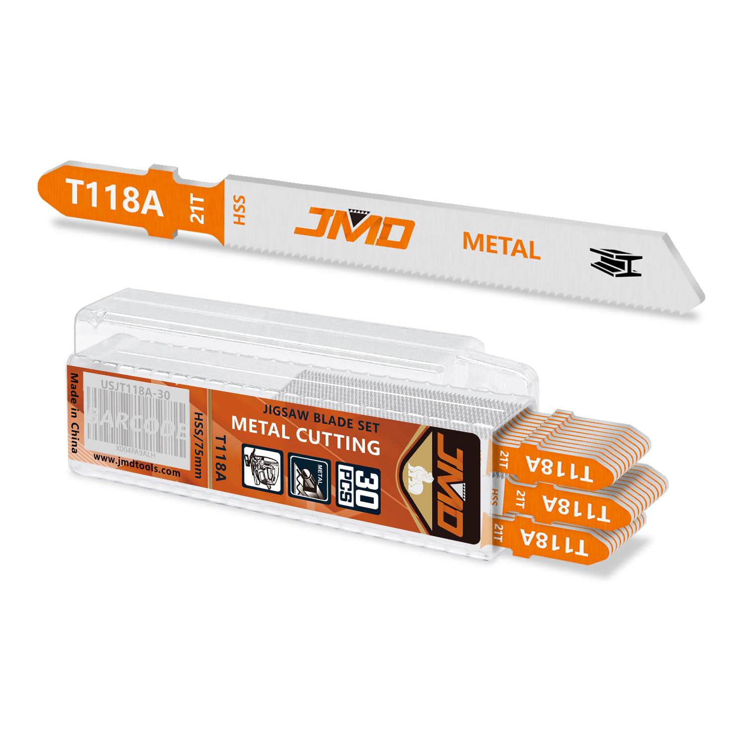 JMD 30-Piece T118A Metal Jigsaw Blades 75mm 21TPI Jig Saw Blades for Metal Cutting