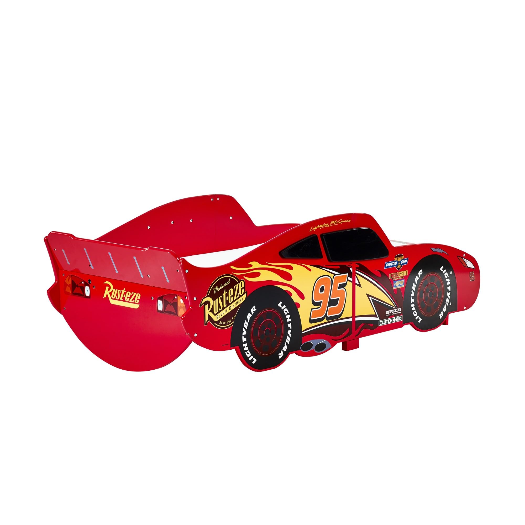 Disney Cars Saetta Mcqueen - Lettino per bambini, struttura robusta, lati protetti, doghe in legno, colore rosso brillante, adatto per materassi da 140 x 70 cm (materasso non incluso)