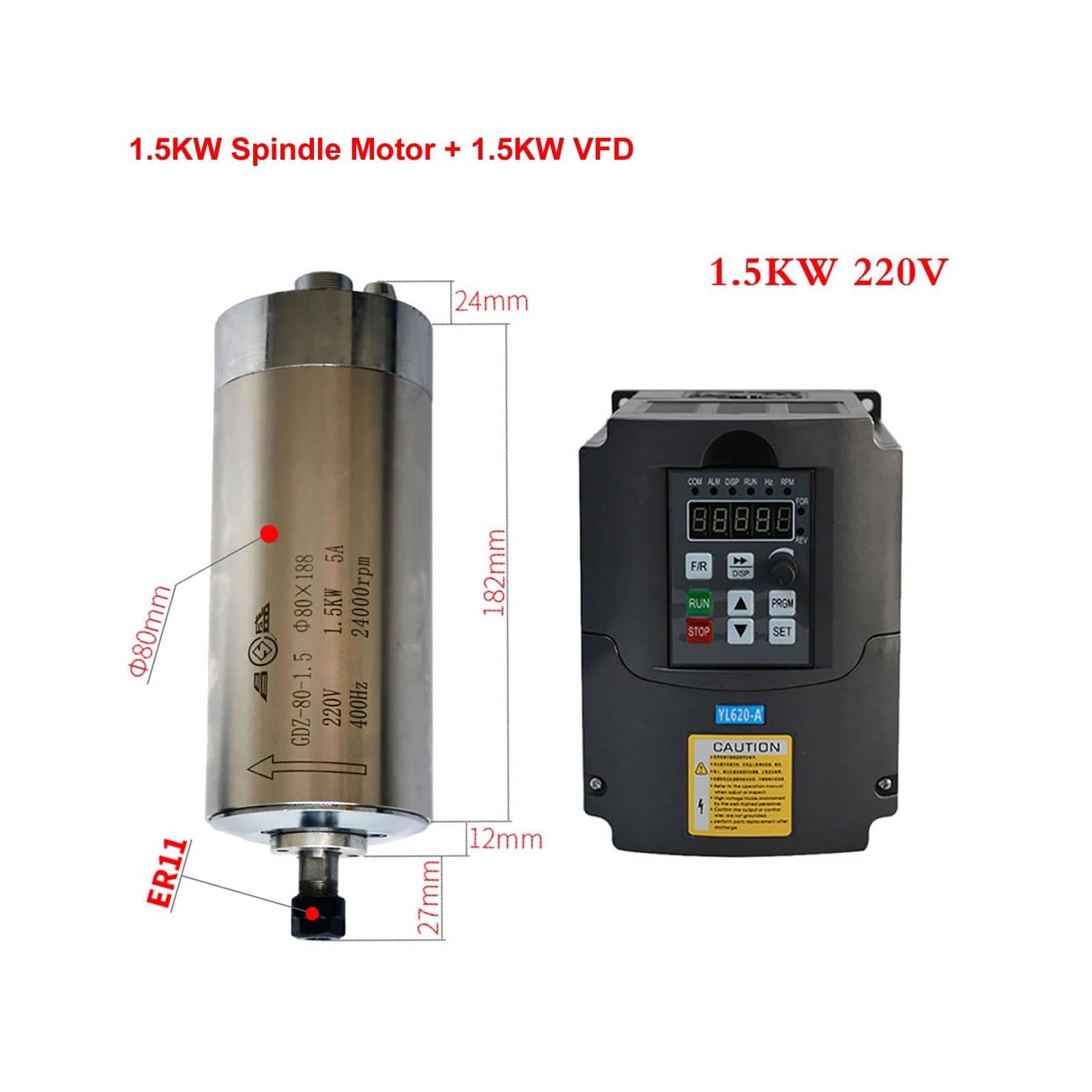 Zestaw silnika wrzeciona CNC CNC 2.2KW 1.5KW przetwornica częstotliwości VFD o zmiennej 800W 1500W 2200W silnik wrzeciona ER11 ER20 uchwyt(VFD 2.2KW-1.5KW Moto)