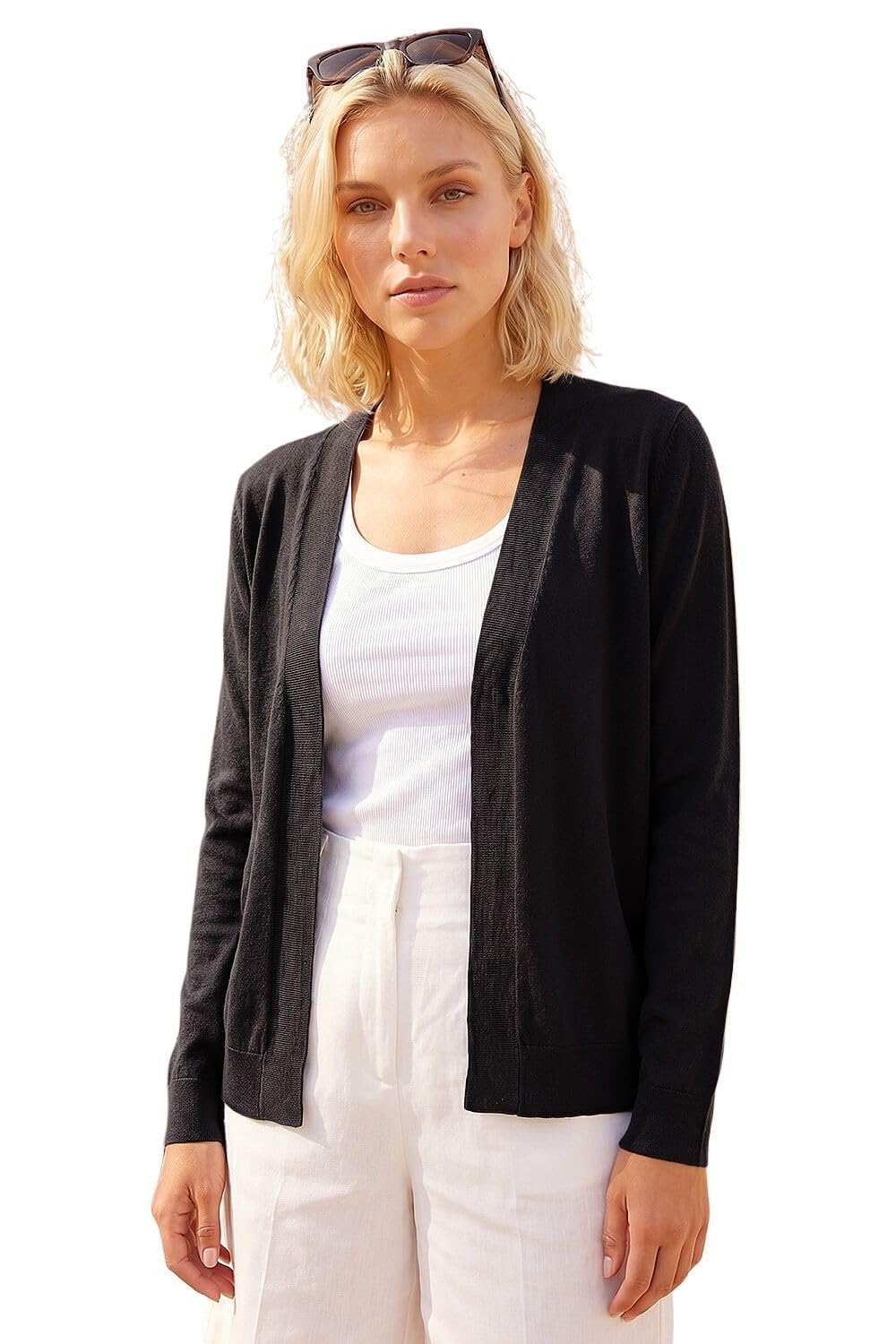 Roman Petite Plain Stretch Cardigan, Black, Size 10P, Women
