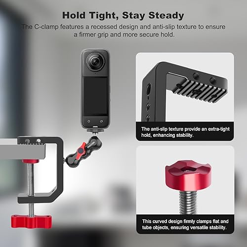 Miniatura 4 de Soporte para cámara de escritorio con abrazadera C, abrazadera en C de mesa de aluminio con rosca de 14 de pulgada 38 pulgadas, soporte DSLR de