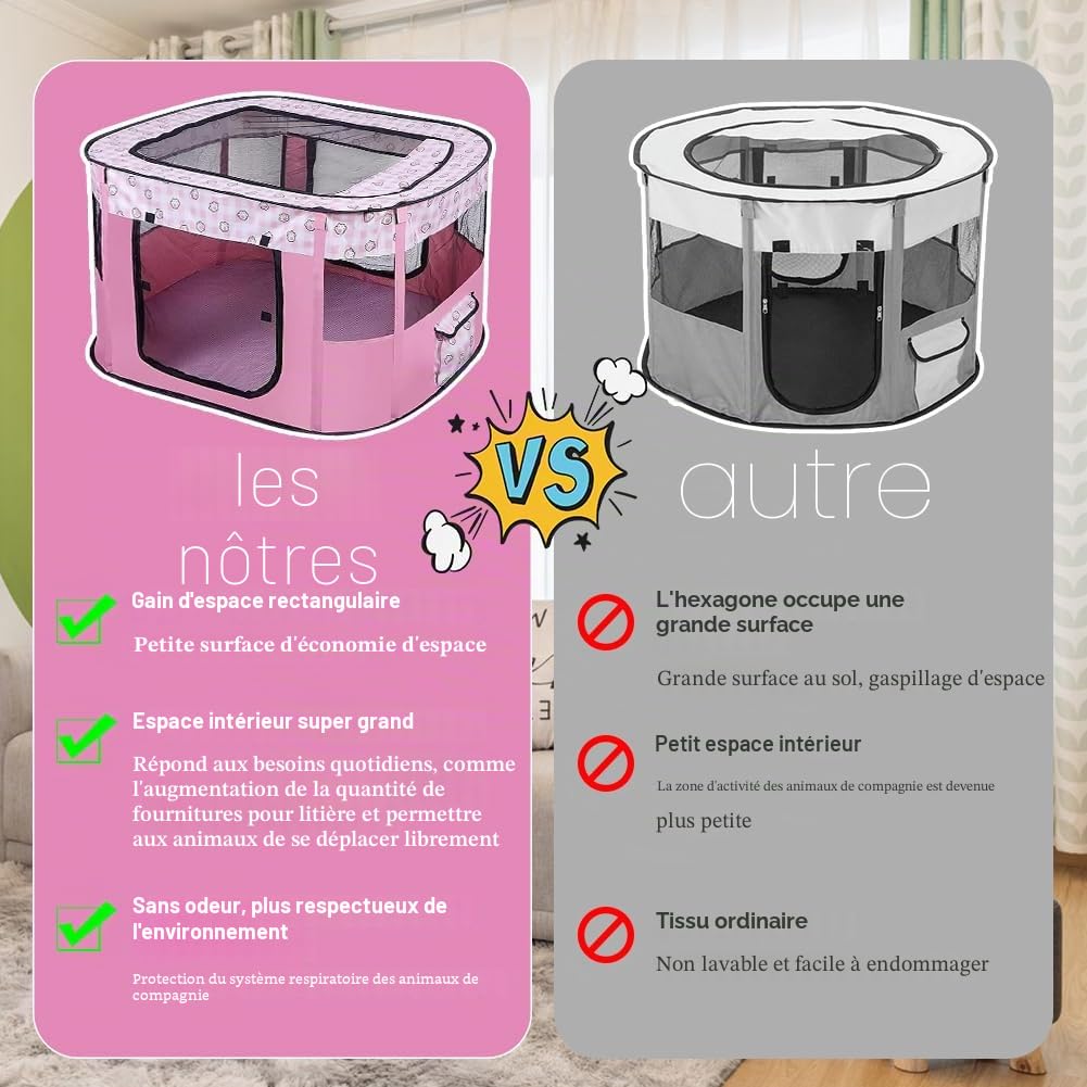 Pour chiots, pliable, en tissu Oxford, pour chiens, lapins, cochons d'Inde, chats, 70 x 55 x 40 cm, rose