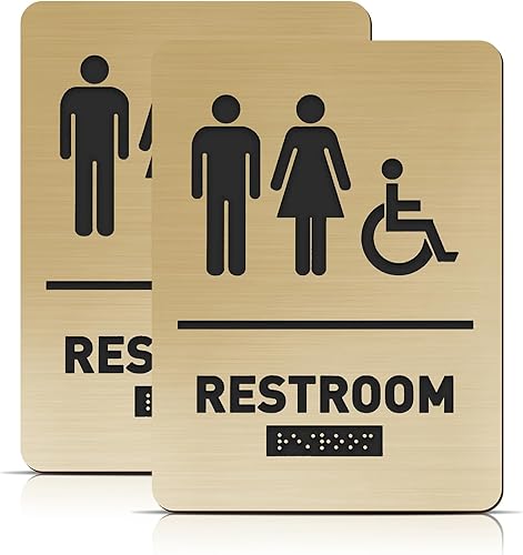Oudain Ada Compliant - Letrero de baño con braille unisex, para discapacitados, para restaurante de negocios (dorado, 1 unidad)