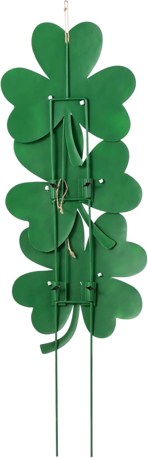Glitzhome St Patricks Day Yard Signs Outdoor Decorations, 36.75"H Metal Shamrock Garden Stakes Set of 3, Green Shamrock Sign Decor for Irish Outside Lawn Porch
