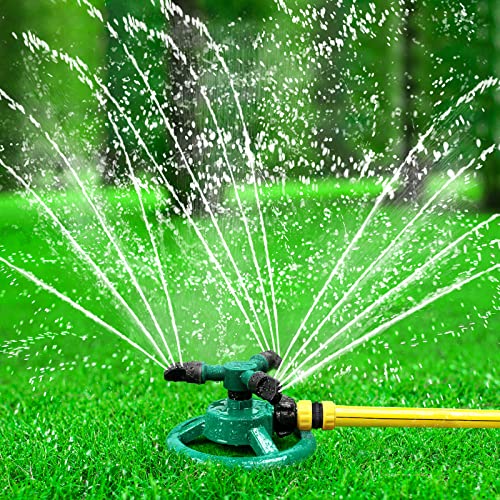 HTLY SPR Garden Sprinkler Automatic Lawn Sprinkler 360 Degree Rotating 3 Arms Adjustable Water Sprinkler System Large Coverage for Garden Plants Lawn Watering Lawn Irrigation