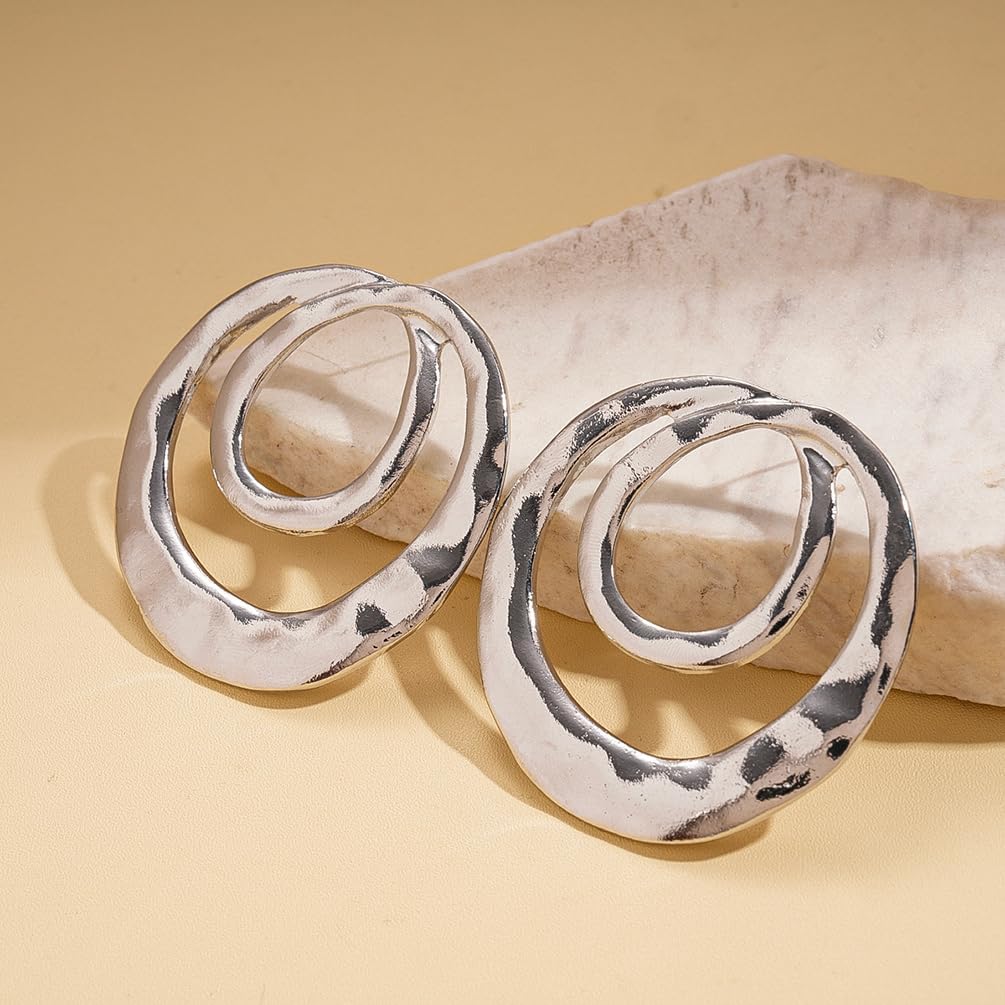 Statement Chunky Gold Double Round Circle Earrings for Women Large Hollow Spiral Geometric Drop Dangle Earring Prom Party Jewelry Accessories Y2K Gift - Image 6