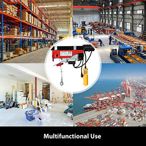 TUFFIOM 440 LBS Lift Electric Hoist Crane, 120V Electric Winches Wire Remote Control, Carbon Steel Overhead Ceiling Mount Garage Pulley, Single/Double Slings