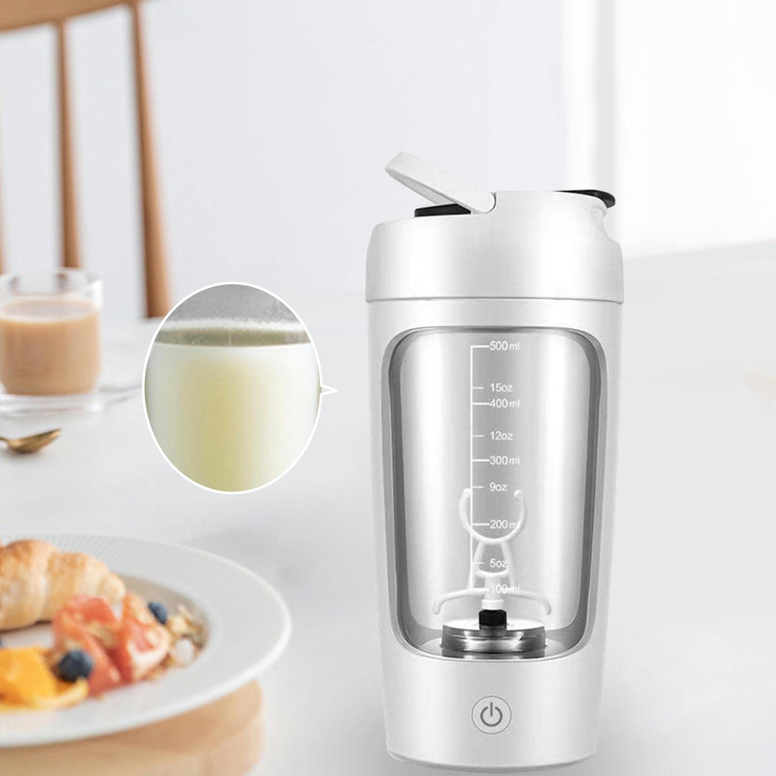 Amagogo Électrique Shaker Bouteille Mélangeur Tasse Mélangeur Bouteille Sport Shaker 650 ml Shaker Tasses pour Protein Milkshakes Sport Femmes Hommes, Blanche