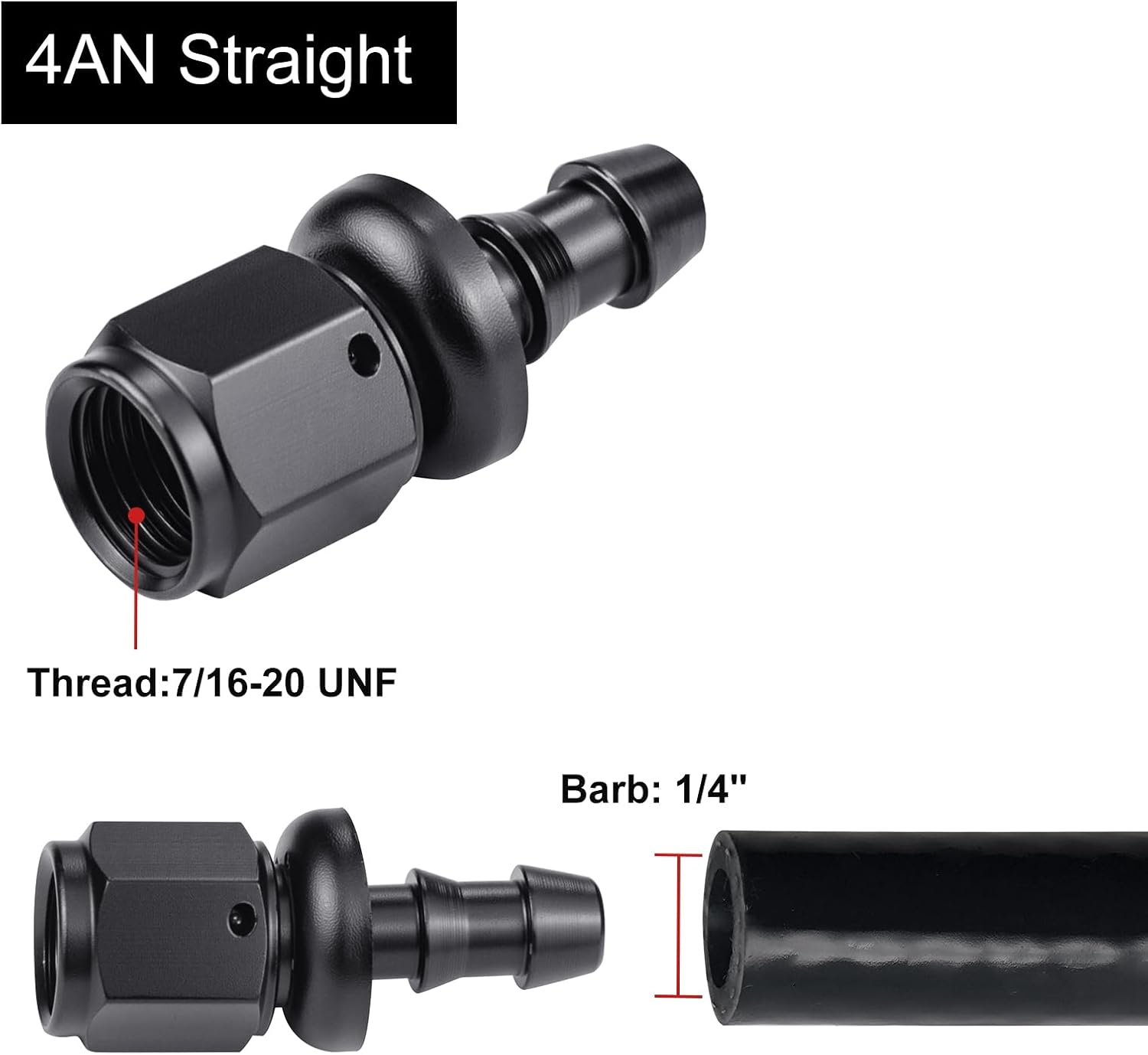 4AN Straight Push Lock Fuel Hose Fitting End Adapter Aluminum Black 1PC