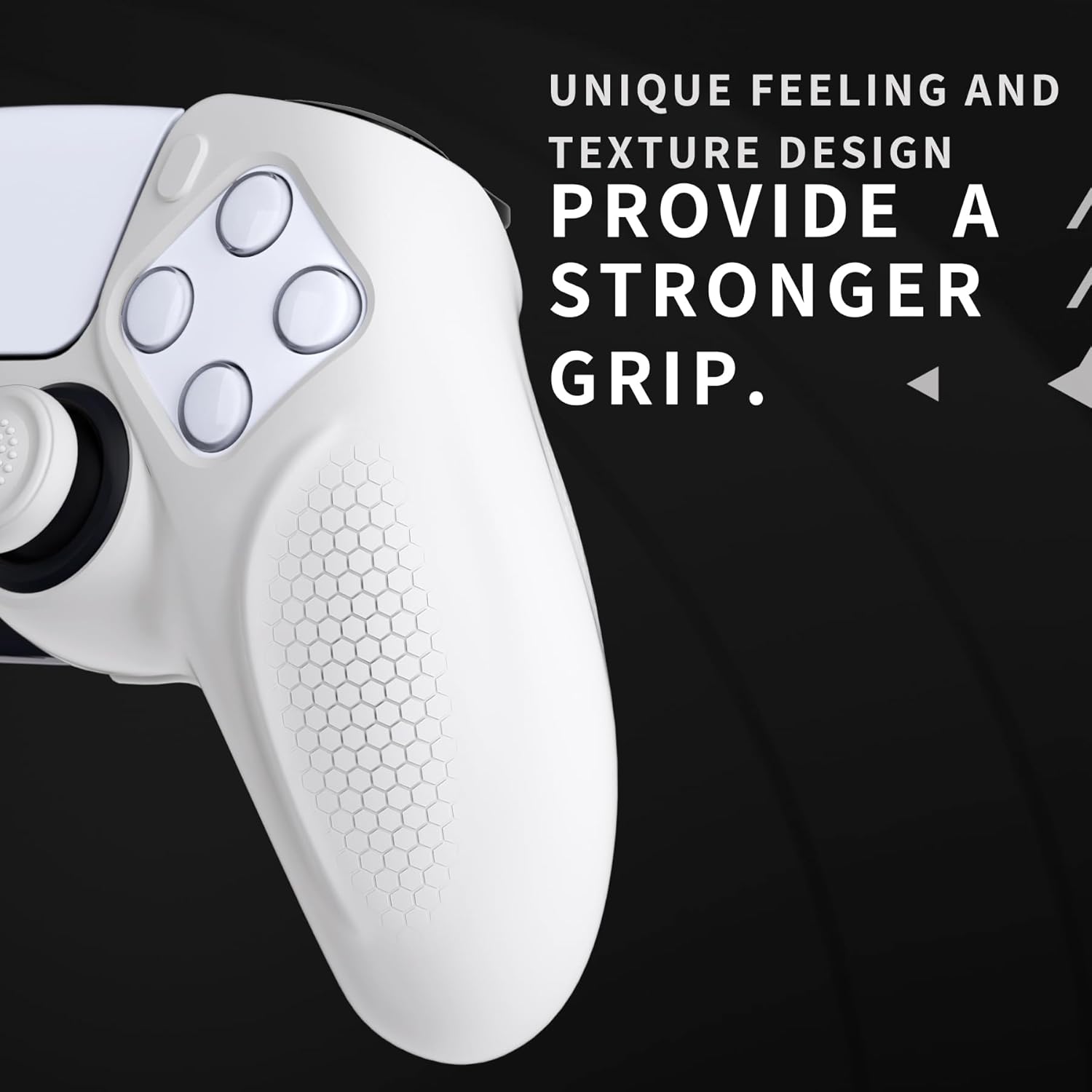 PlayVital Ninja Edition Anti-Slip Silicone Cover Skin for ps5 Wireless Controller, Ergonomic Protector Soft Rubber Case for ps5 Controller Fits with Charging Station with Thumb Grip Caps - White - Image 5