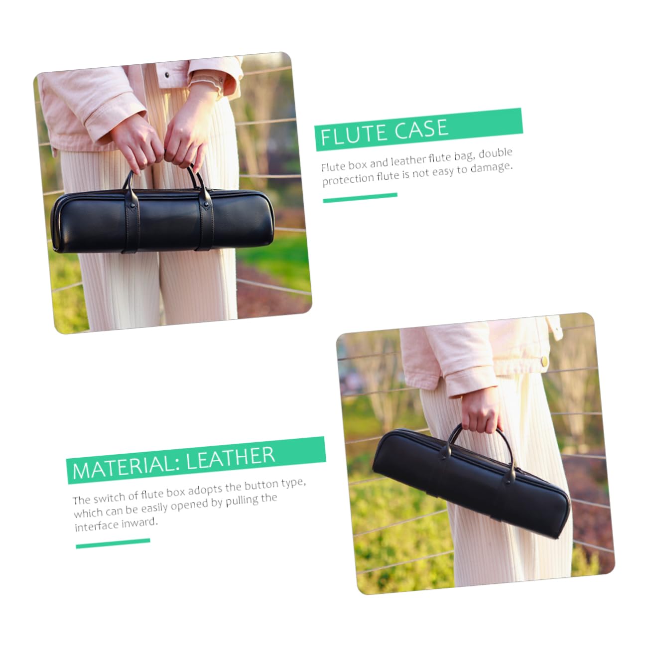 ERINGOGO 1 Set Durable Leather Flute Storage Case Flute Pouch Reliable Music Instrument Bag Lightweight Wear Resistant Design Convenient Zipper for Easy Access