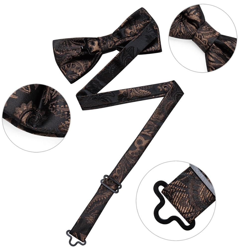 JFDBGU Paisley Bow Tie and Pocket Square Cufflinks Business Wedding Causal Pre-tied Bowtie Accessory