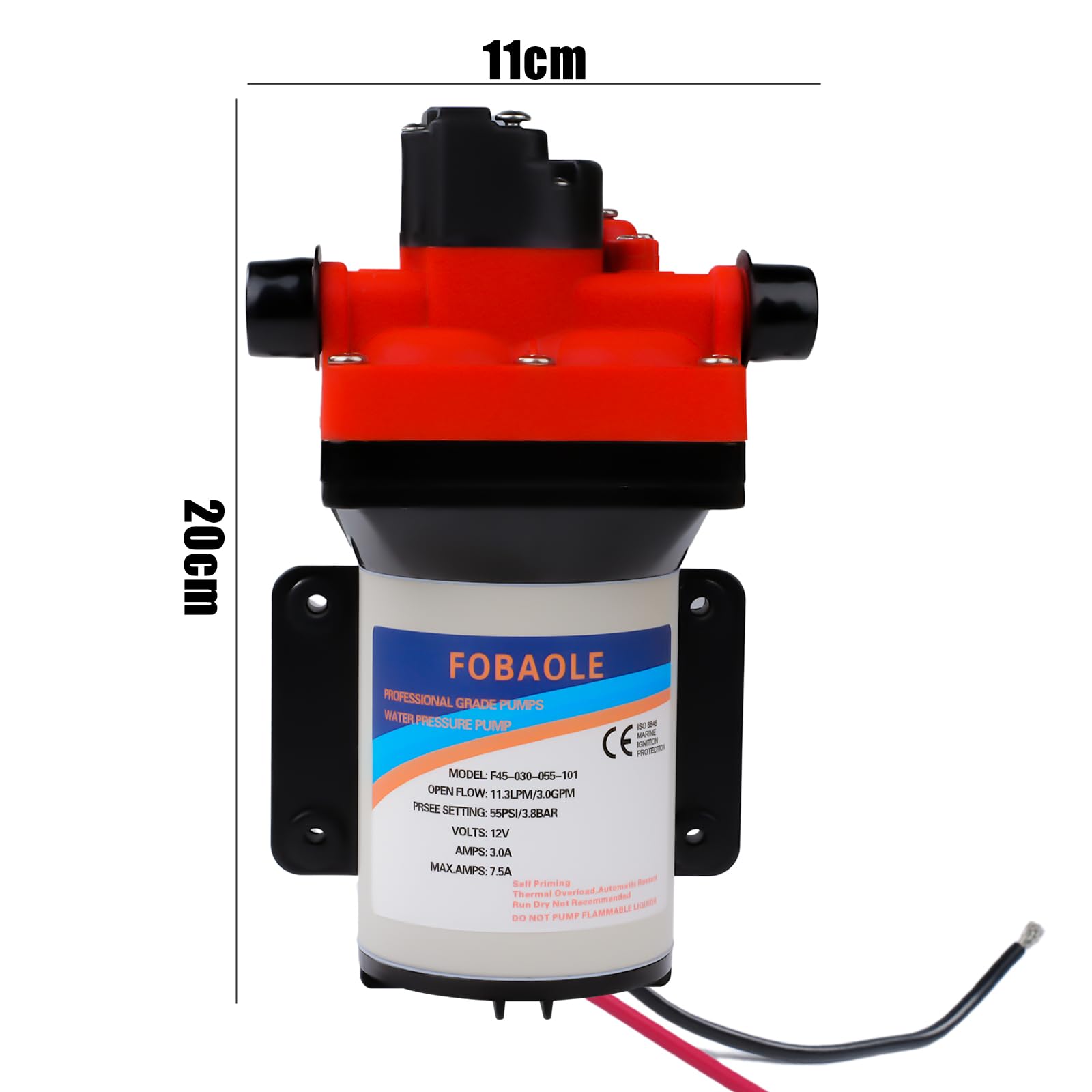 Pompa membranowa, DC 12 V, wysokociśnieniowa pompa wodna, 55 psi, 5,5 GPM, 4-komorowa membranowa, przemysłowa pompa ciśnieniowa do łodzi morskich RV (1 filtr + 2 złącza)