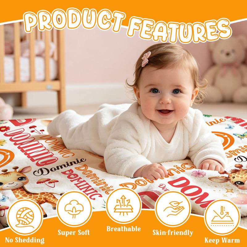 Image of Custom Giraffe Blanket for Boys Girls,Ultra Soft Personalized Gifts Baby Blanket,Customized Throw for Toddlers Newborn Stroller Crib,30 inchx40 inch