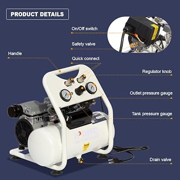 Portable Hot Dog Air Compressor,0.8HP 2.5 Gallon 1.73CFM@90PSI Oil Free Compressor,62 dB Ultra Quiet w/Operation Panel Compressor for Home, Garage, Workshop