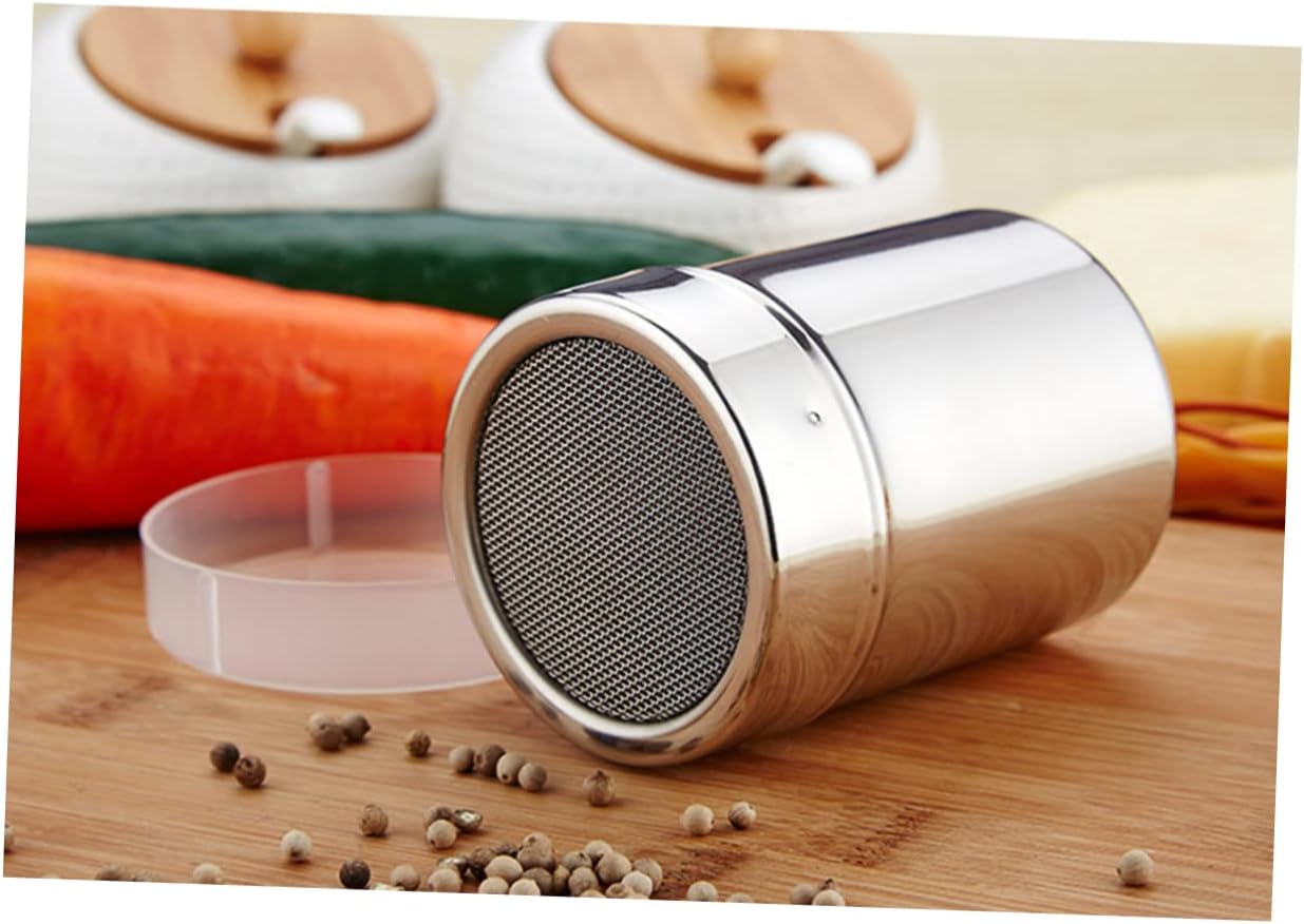 Zerodeko 2pcs Stainless Steel Powder Shaker Seasoning Dispenser for Sugar Flour Cocoa and More Keeps Ingredients Fresh and Moisture Baking and Cooking