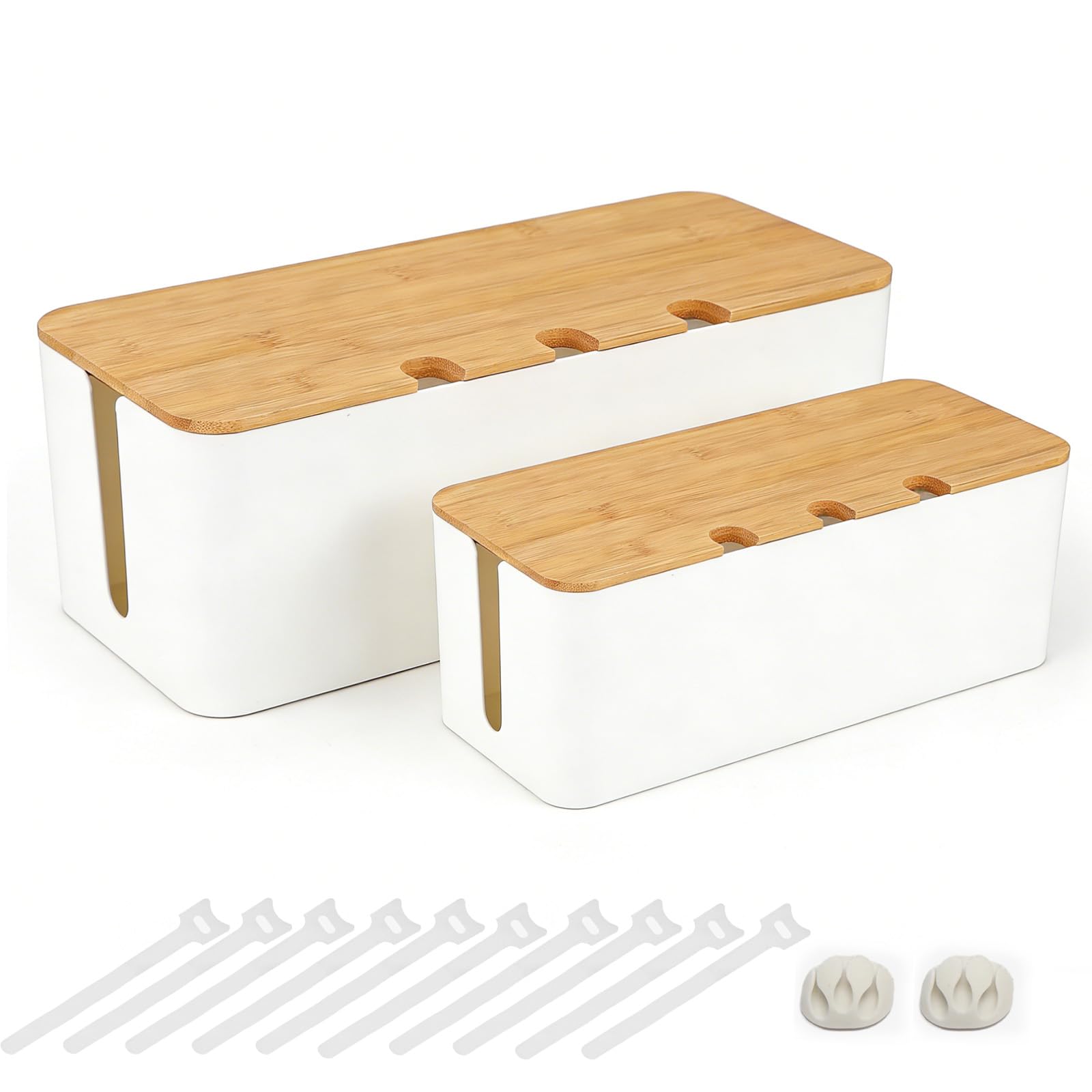 Photo 1 of 2 PCS Large Cable Management Box – Wooden Style Cord Organizer and Cover for TV Wires, Computer, Router, USB Hub and Under Desk Power Strip – Safe ABS Material