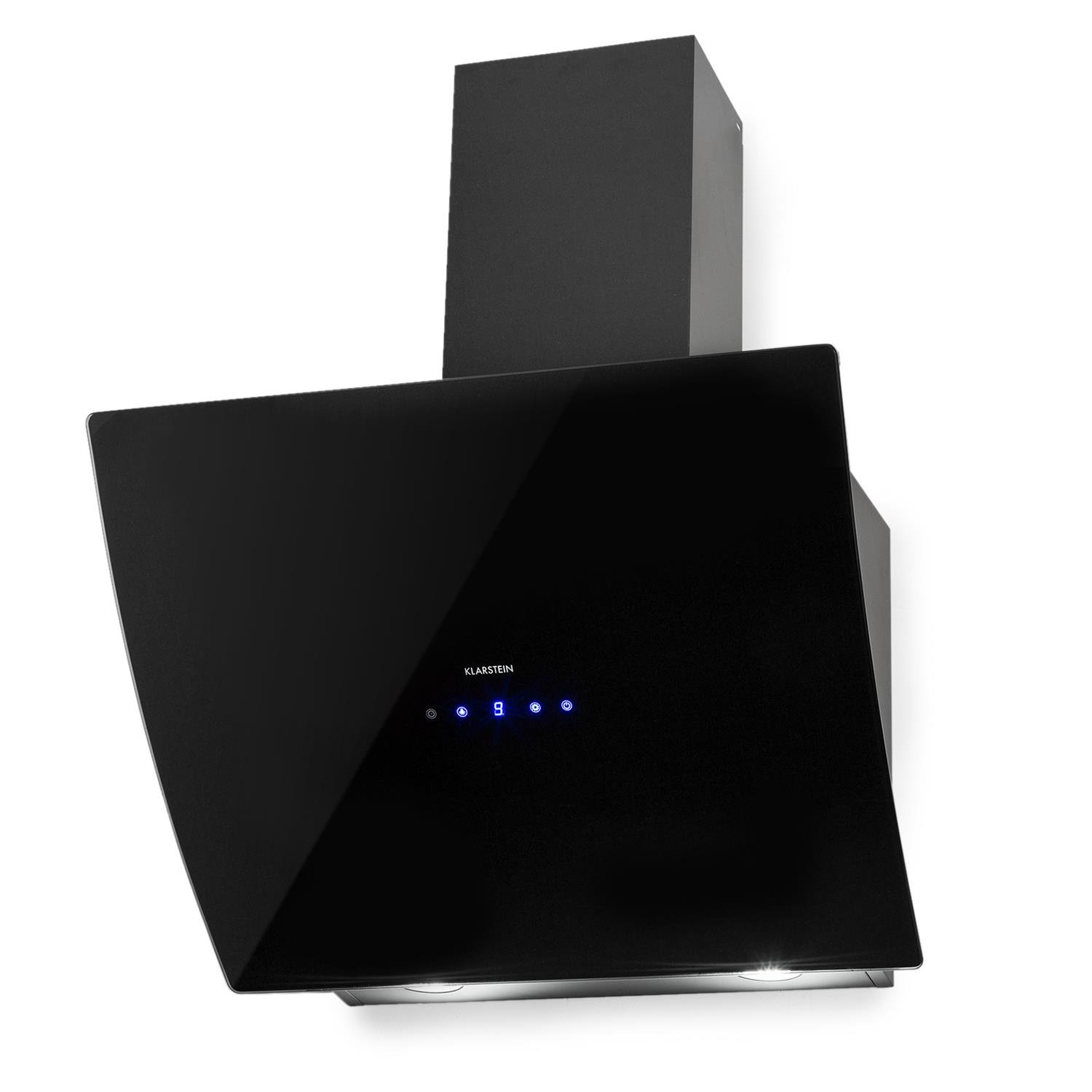 Klarstein Annabelle 60 - Campana extractora de humos, Extractor de pared, Absorción y ventilación, 3 niveles, Absorción de 595 m³/h, Acero inoxidable, Autoapagado, 2 filtros de carbono, Negro