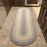 Super Area Rugs Ridgewood Premium Braided Rug for Kitchen and Home Decor Graphite/Beige, 2' X 6' Oval Runner