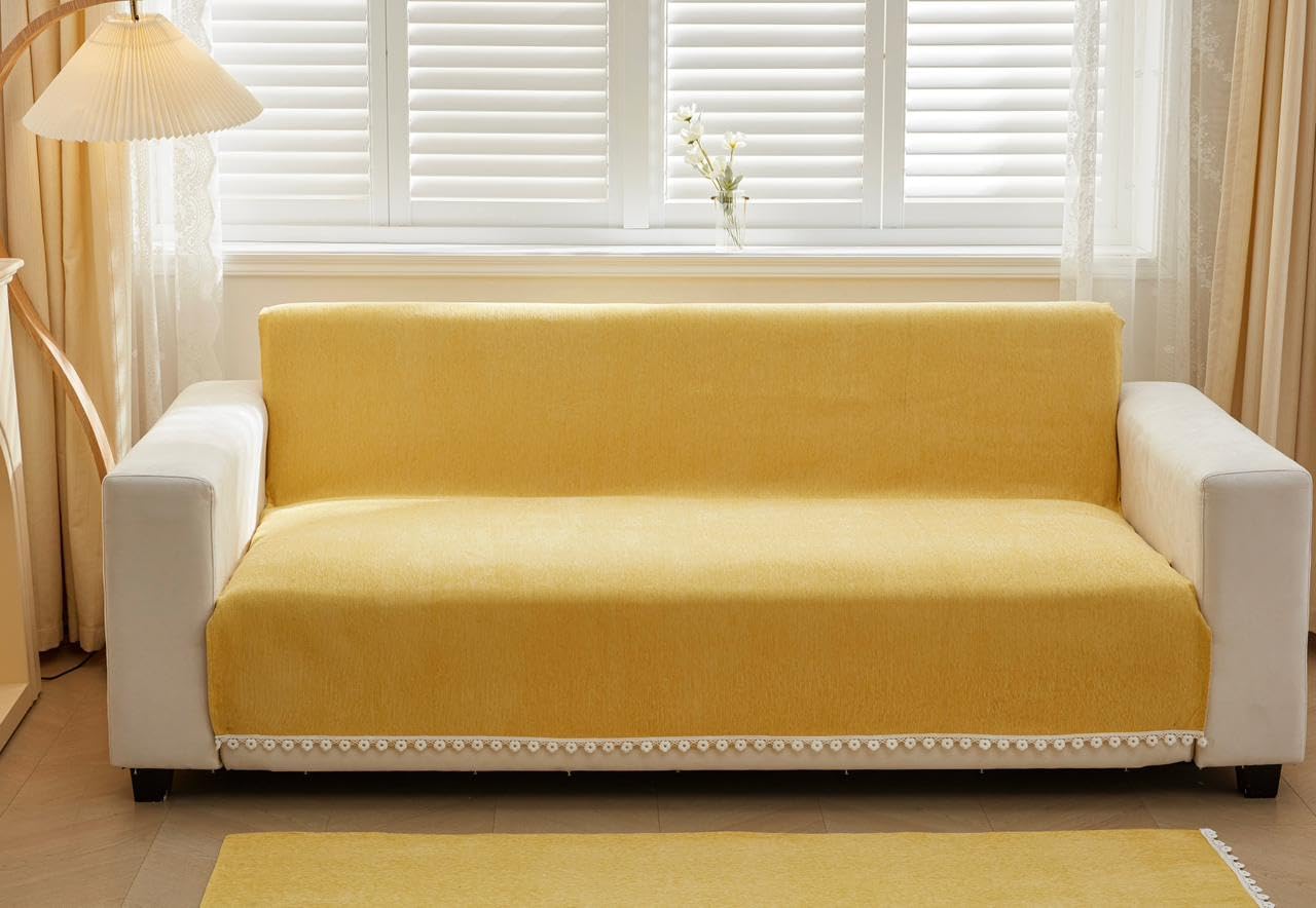 - HOMETHREADS Chenille Fabric 1 Seater Couch/Sofa Covers | Luxurious Slipcover Solutions for Sofas, Armchairs, and Loveseats (Yellow, 1 Seater | 70x180cm)