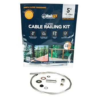RFX-10205 Cable Railing Kit, 5 ft of 1/8" Cable with 2-7/8" Pre-Swaged Threaded Stud and Pull-Lock, for Stairs, Level or Pitched Runs, Suitable for Wood or Metal Posts