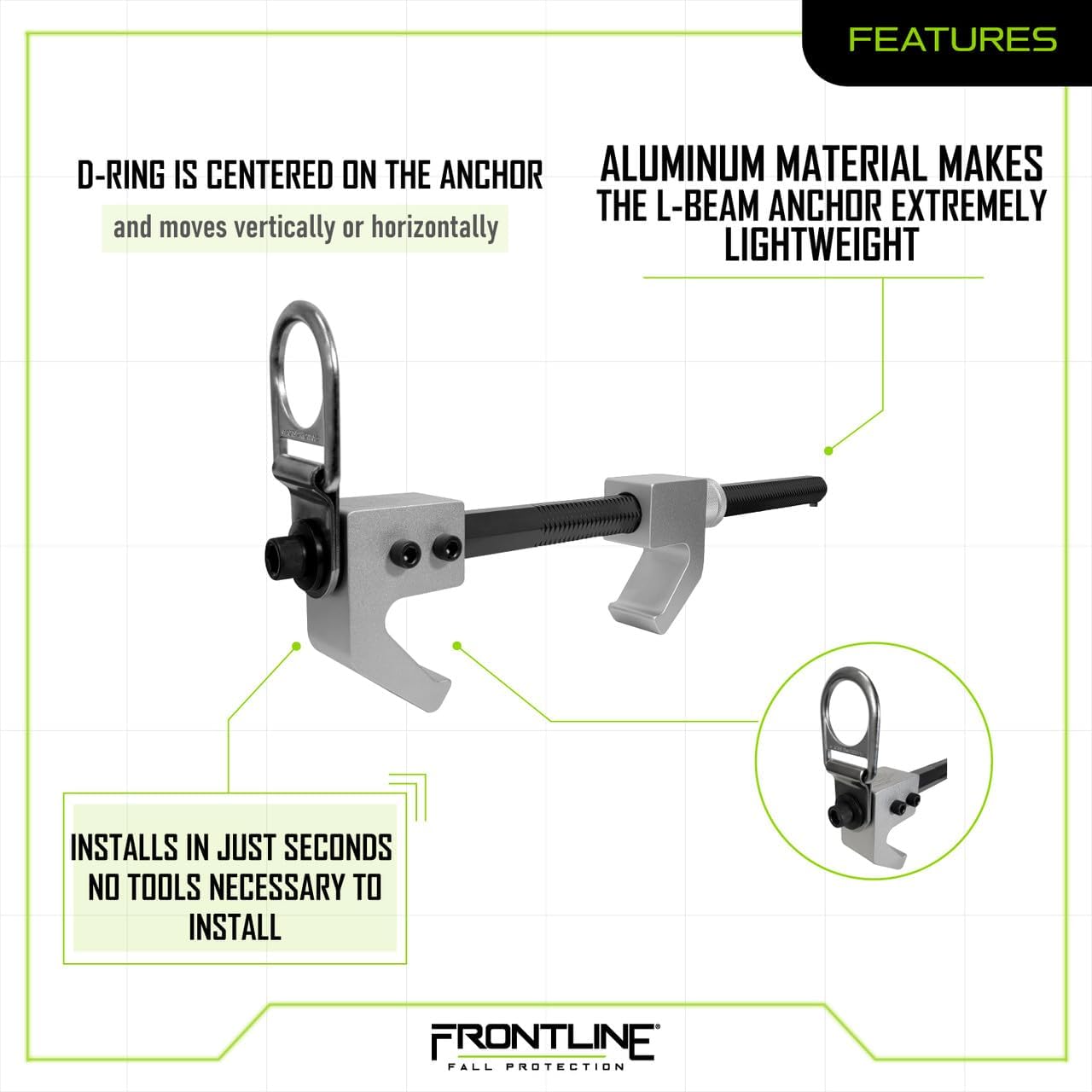 Frontline ST18AV Aluminum I-Beam Fixed Anchor | Aluminum material makes the I-beam anchor extremely lightweight | No tools necessary to install | Meets or exceeds ANSI & OSHA