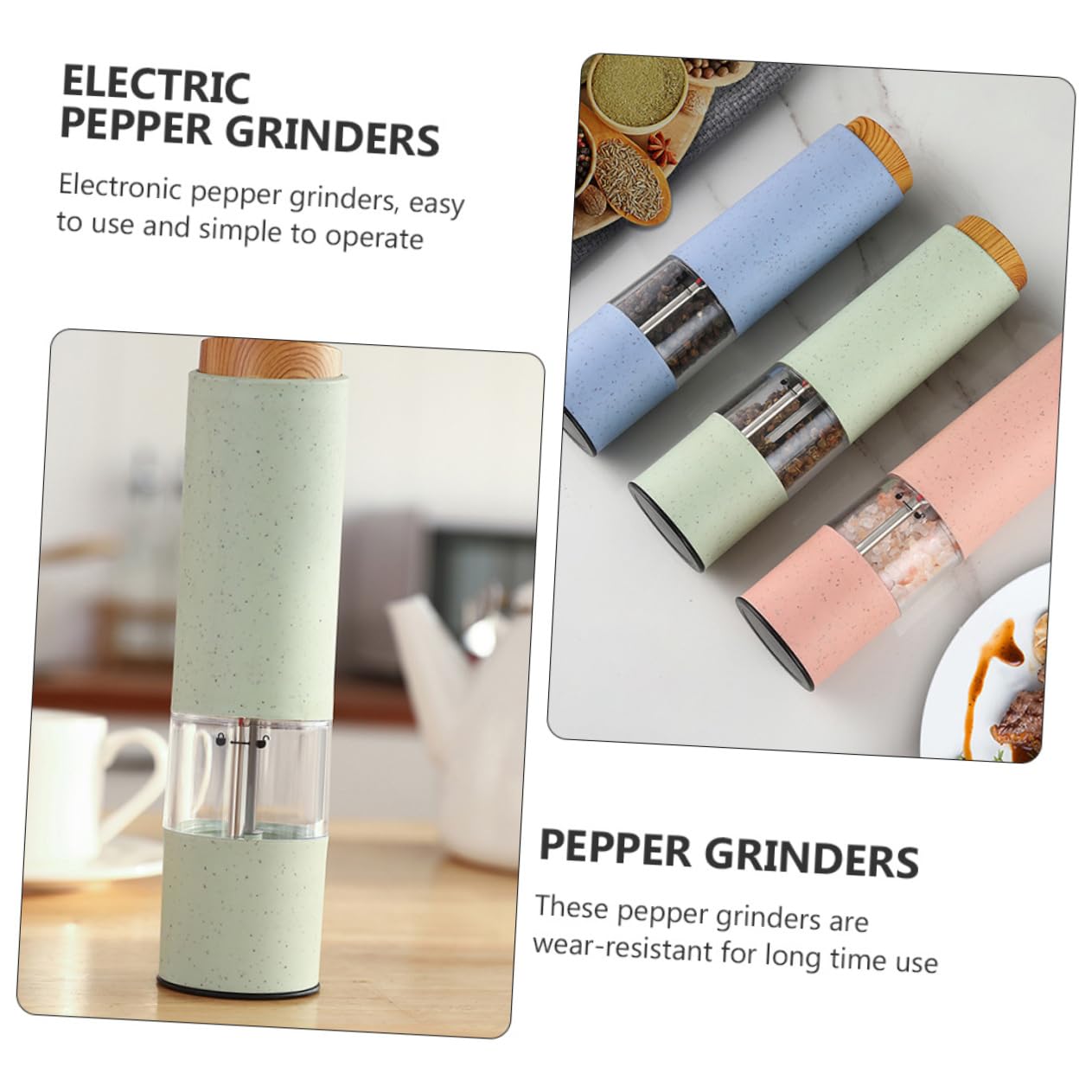 Cabilock 2pcs Practical Electric Pepper Grinders Easy to Use Kitchen Grinding Tools for Home Restaurant Hotel Stylish Design Without Battery