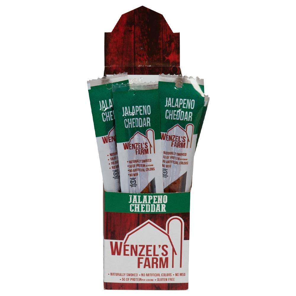 Wenzel's Farm Jalapeno Cheddar Sticks │Snack Sticks │ Flavorful, Naturally Smoked │ High Protein, Low Carb │ No MSG, Fillers, Binders, Artificial Colors │ Gluten Free | 32 sticks (16 packs of 2)