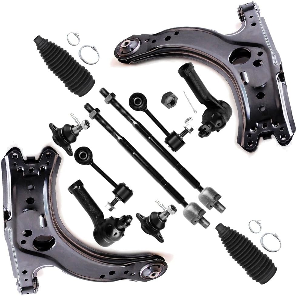 SCITOO 12pcs Front Suspension Kit Lower Control Arm Ball Joint fit 1999-2004 for Volkswagen for Jetta for VW for Golf for VW Type 1 with Outer Inner Tie Rod End Steering Boot Sway Bar Link
