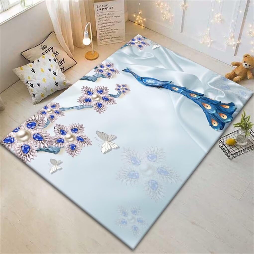 Tapis lavable grand format bleu oriental 150x200cm pour chambre