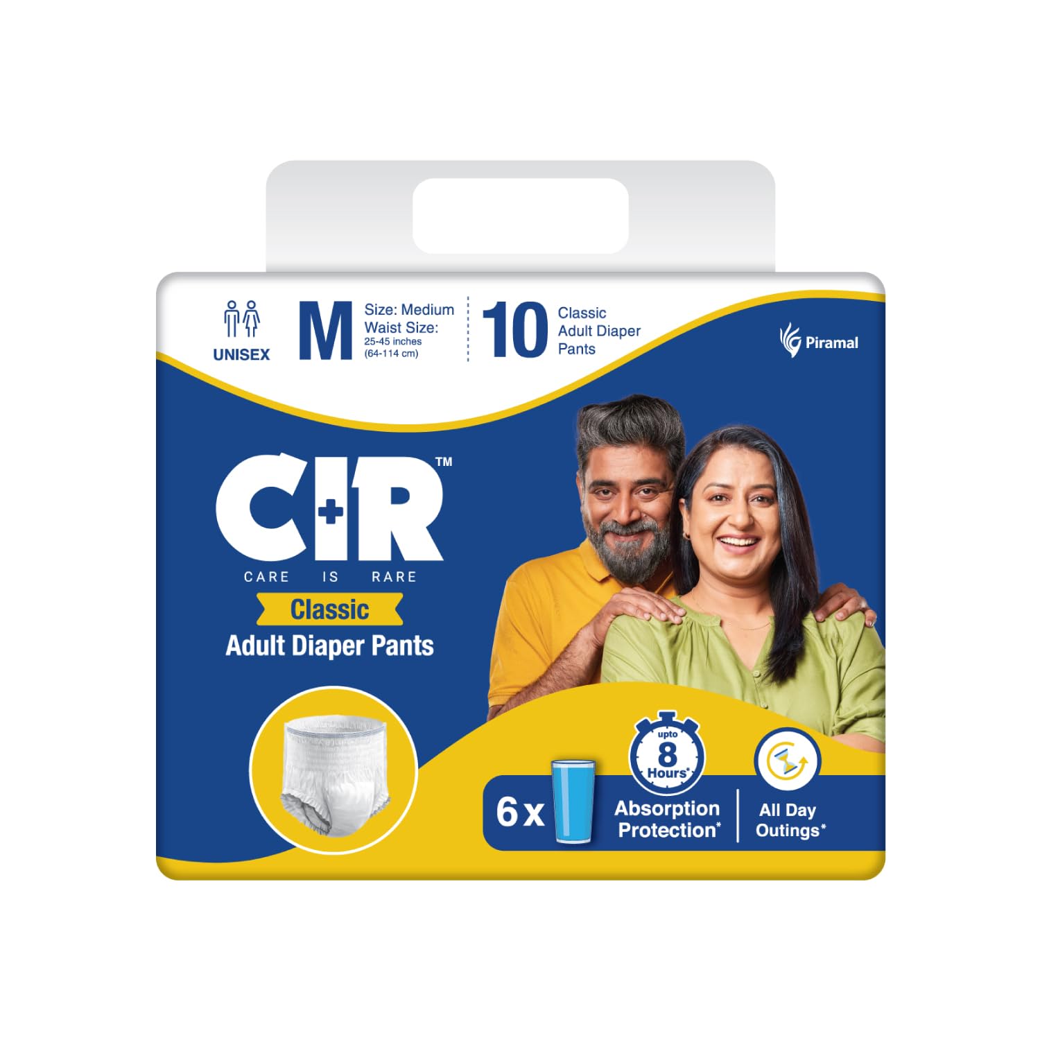 CIR Classic Adult Diaper Pants Style | Adult Diapers M Size (Medium) | Waist Size (64-114 cm | 25"- 45") | 8 hour Absorption Protection | Unisex with Odour Control & Cotton Soft Feel | 10 Units