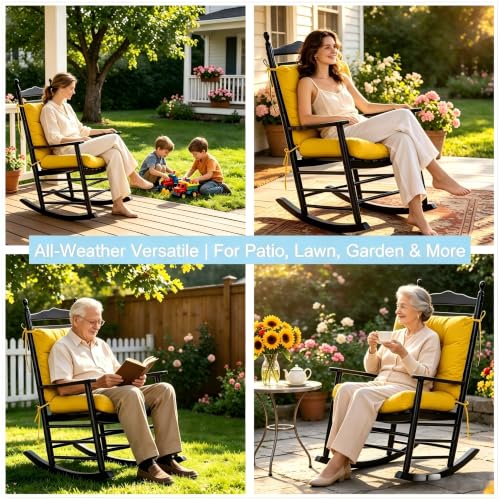 Image of QILLOWAY Outdoor Chair Cushion for Patio Furniture, Waterproof Patio Cushions Set of 4 with Ties, Fade Resistant Replacement Pads for Outdoor Rocking Chairs,Yellow